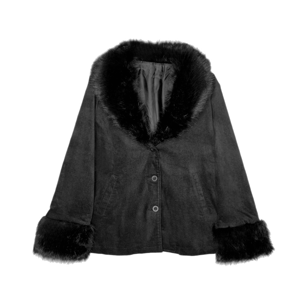 Women's Black Faux Fur Trim Jacket